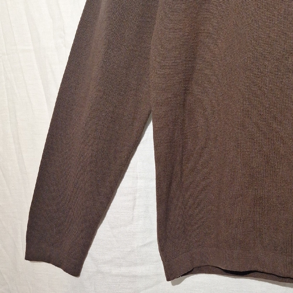 3/$20--Brown Knit Zip Up Men's Sweater With Stripes And Crew Neck, Sz. L., NWOT - Picture 4 of 13